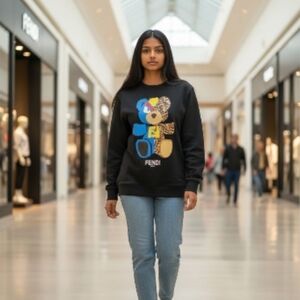 SUPER EUC Fendi Black Multicolor Graphic Bear Sweater